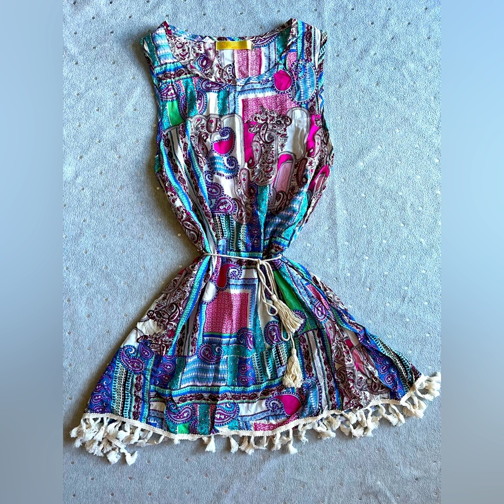 Colorful Sleeveless Dress with Tassel Belt